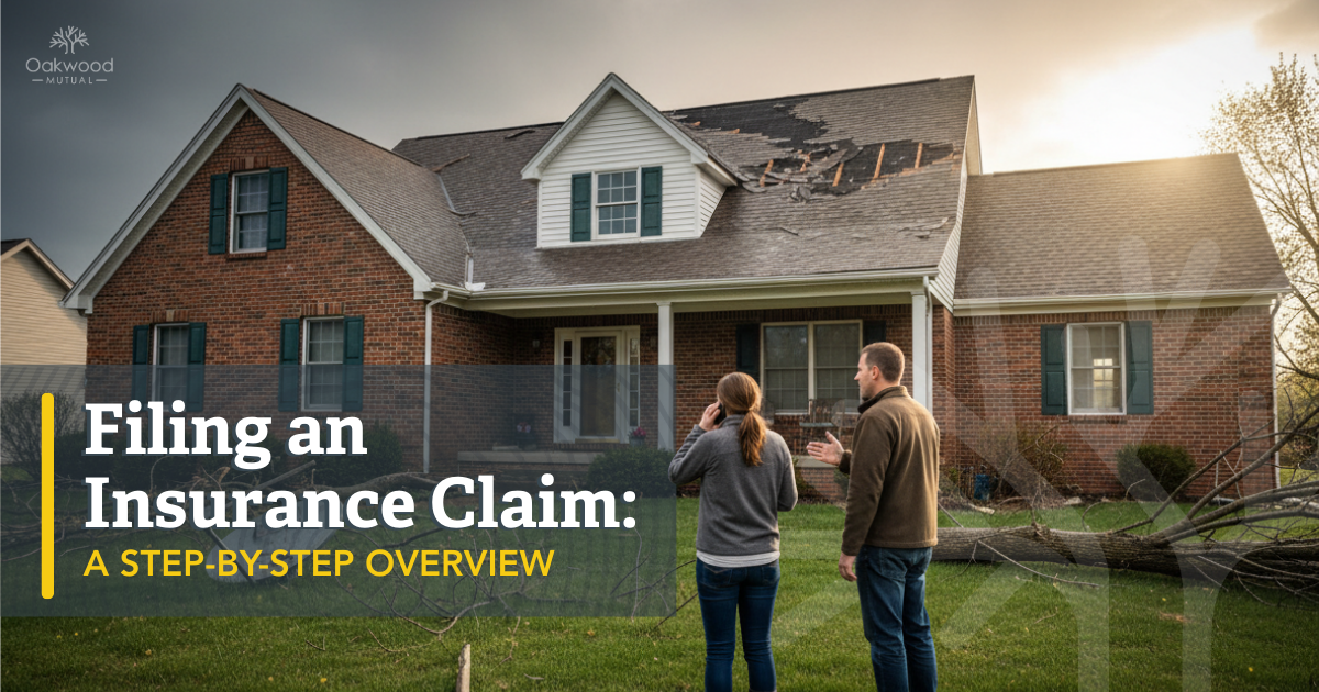 “Filing an Insurance Claim: A Step-by-Step Overview” explaining the Oakwood Mutual insurance claims process.