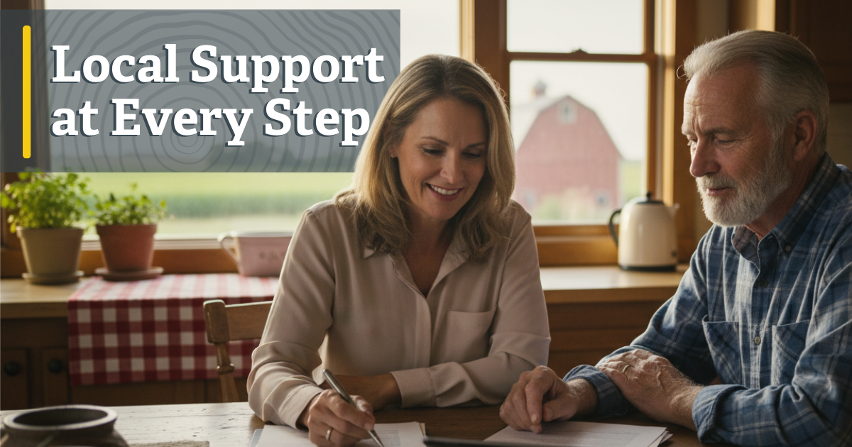 Local insurance agent meeting with a homeowner to review coverage and assist during the claims process.